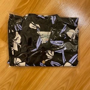 Roberta Oaks White Ginger Vanilla + Electric Lilac on Black Aloha Shirt